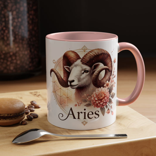 Aries Zodiac Coffee Mug - Astrological Floral Design - Perfect Gift for Astrology Lovers