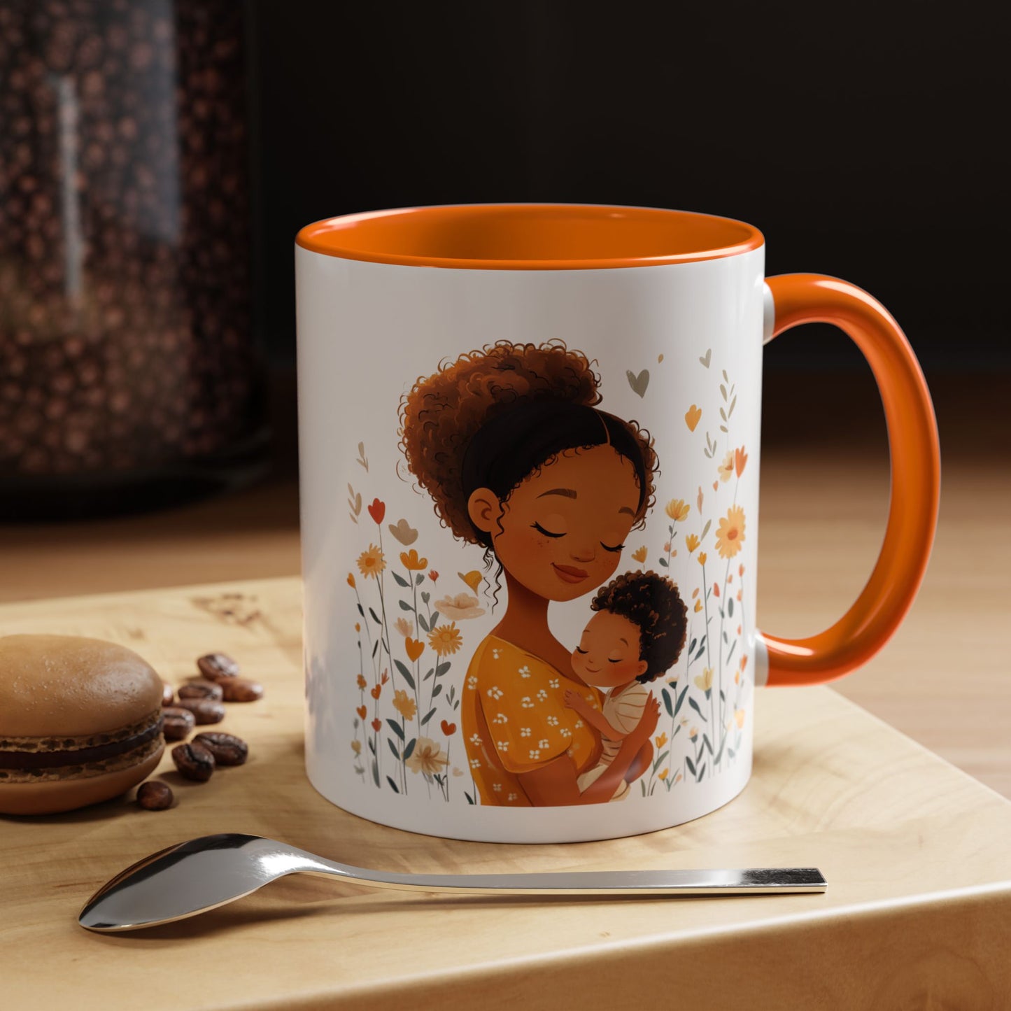 Warmth & Love Mug, Floral Mother & Child Coffee Cup, Gift for Mom, Cozy Drinkware, Baby Shower Mug, Family Bonding