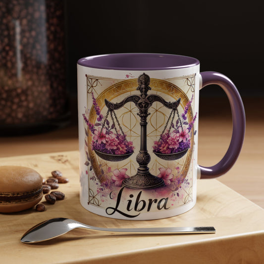 Libra Zodiac Accent Coffee Mug, Horoscope Gift for Astrology Lovers, Cute Libra Decor, Personalized Drinkware, Birthday Gift Idea