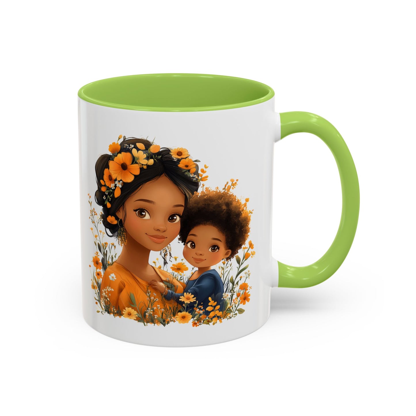 Floral Family Accent Coffee Mug - Mother's Day Gift, Cute Mug for Kids, Floral Design, Spring Decor, Family Bonding