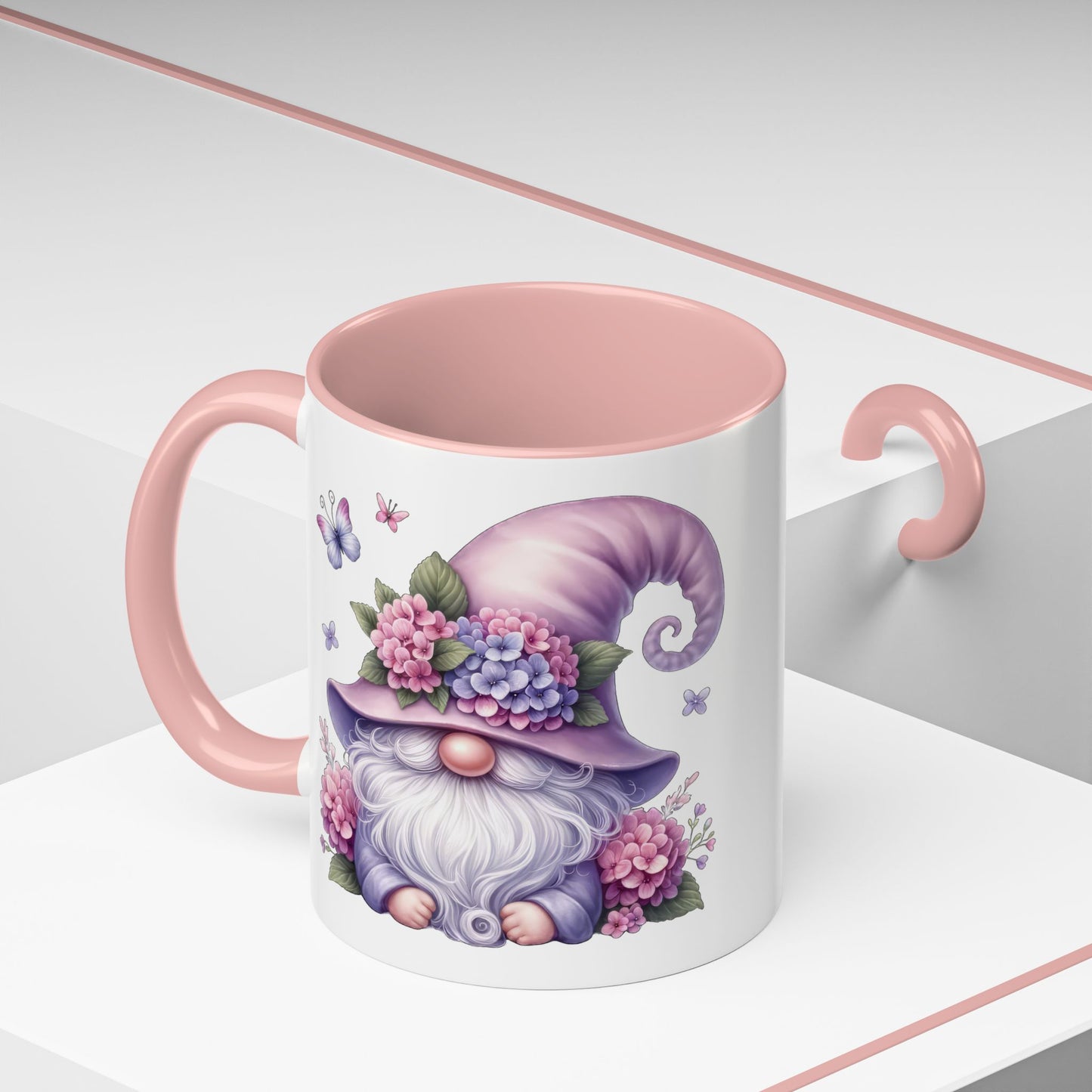 Gnome Floral Accent Coffee Mug, Cute Gnome Mug, Gift for Garden Lovers, Mother's Day Coffee Cup, Spring Decor, Personalized Mug