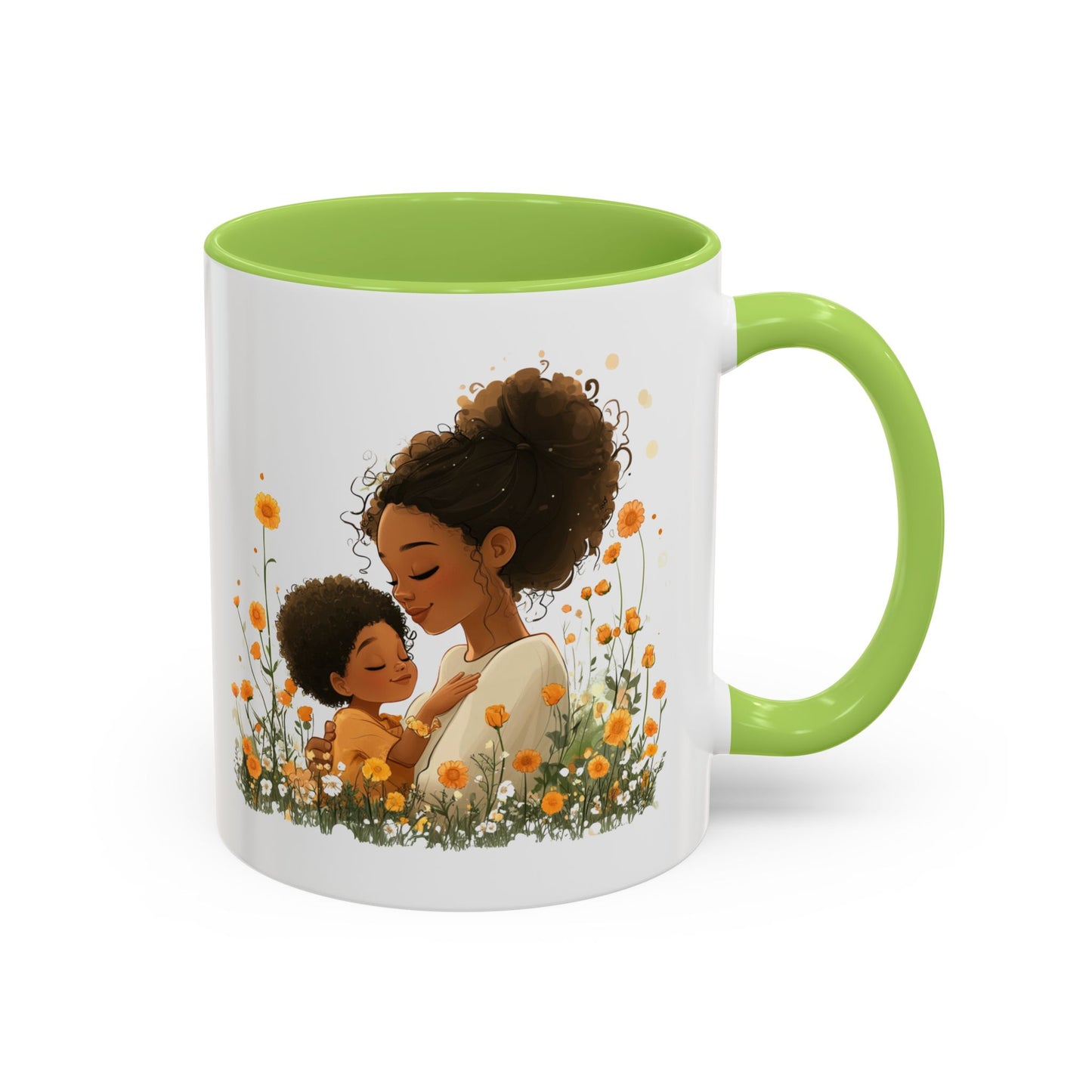 Emotional Motherhood Coffee Mug, Floral Mom & Child, Gift for Mother's Day, Family Bonding, Cozy Drinkware, Home Decor