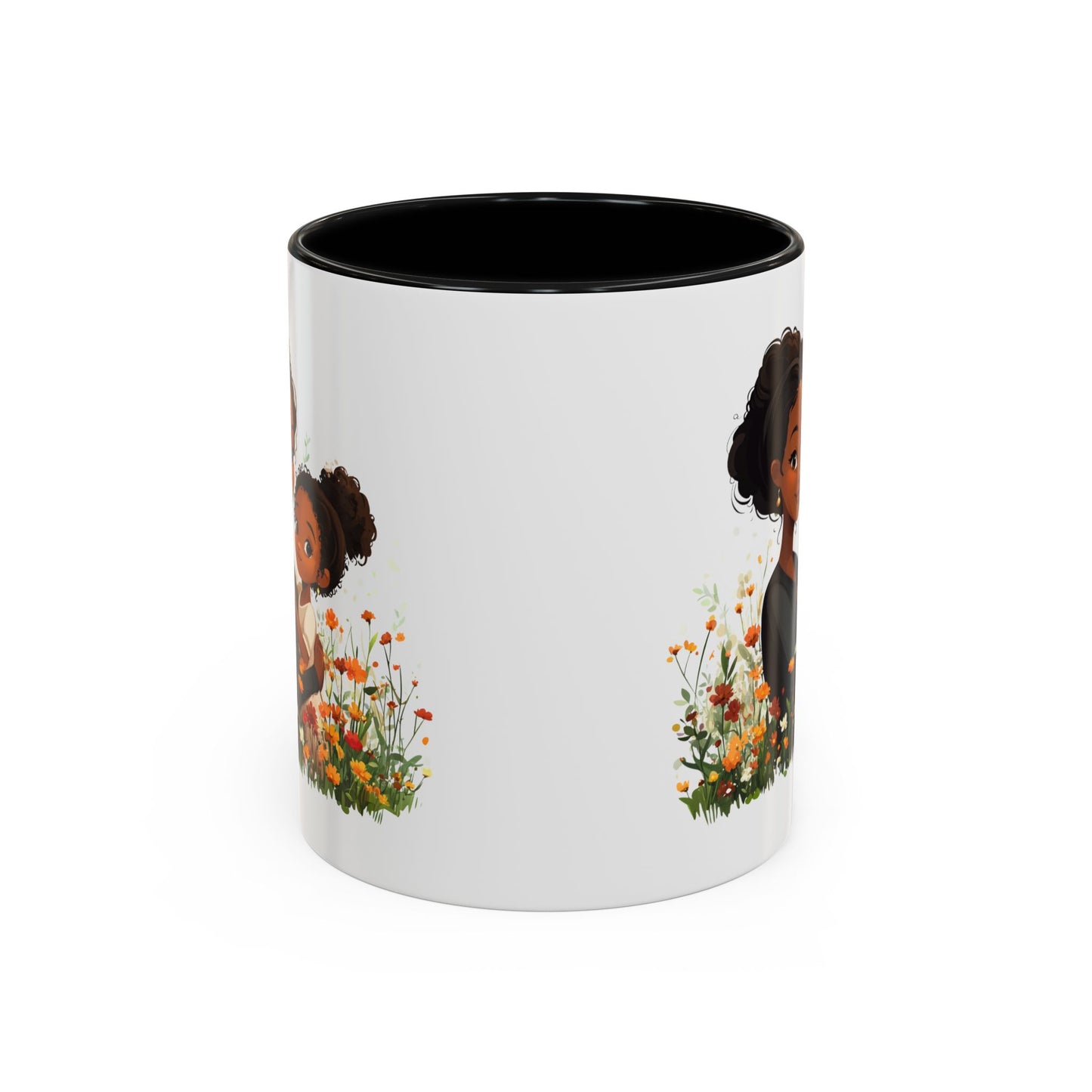 Floral Family Accent Coffee Mug, Black Handle Mug, Mama and Child Gift, Mother's Day, Cozy Home Decor, Cute Coffee Cup