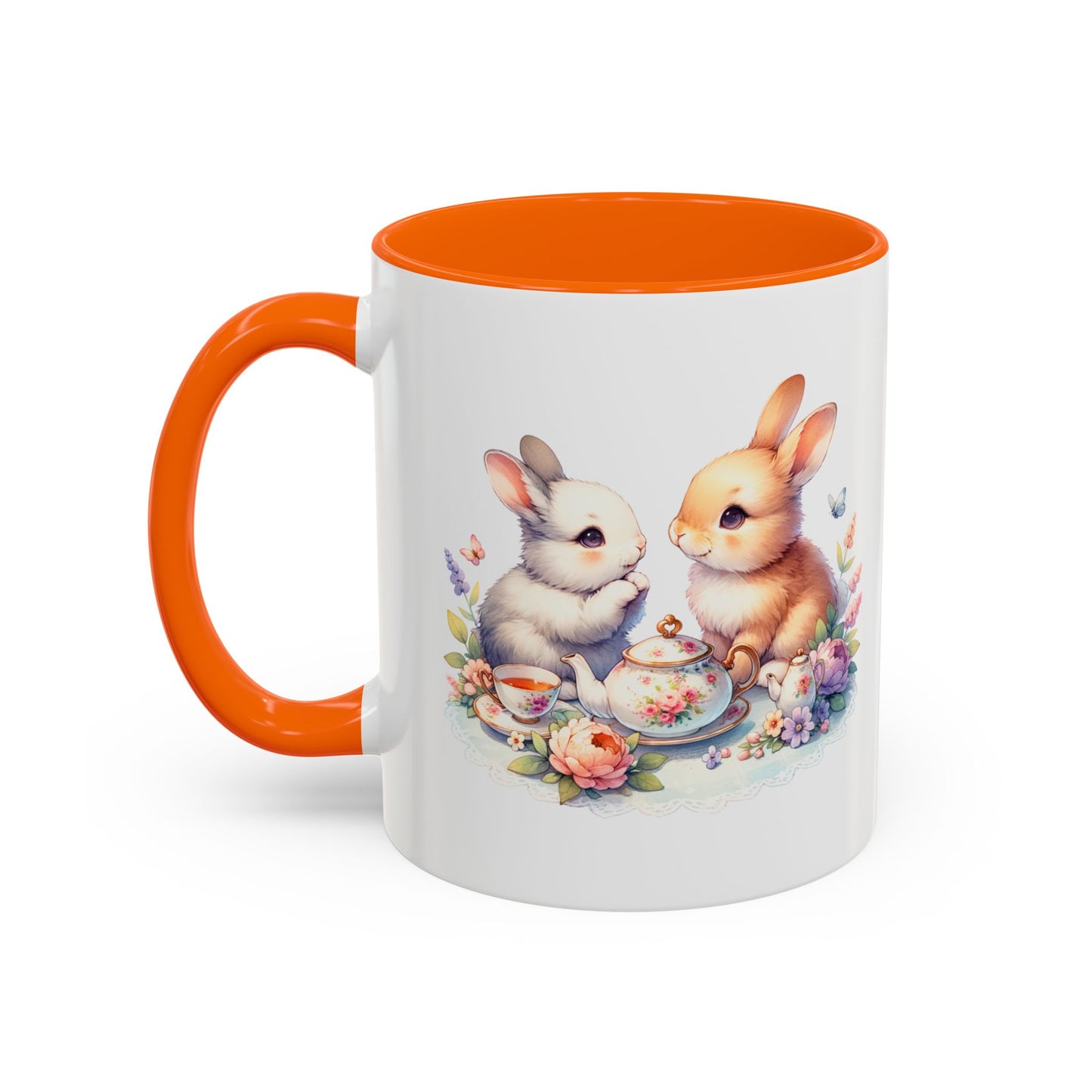 Whimsical Bunny Coffee Mug, Cute Bunny Mug for Spring, Easter Gift, Floral Rabbit Mug, Fun Coffee Cup