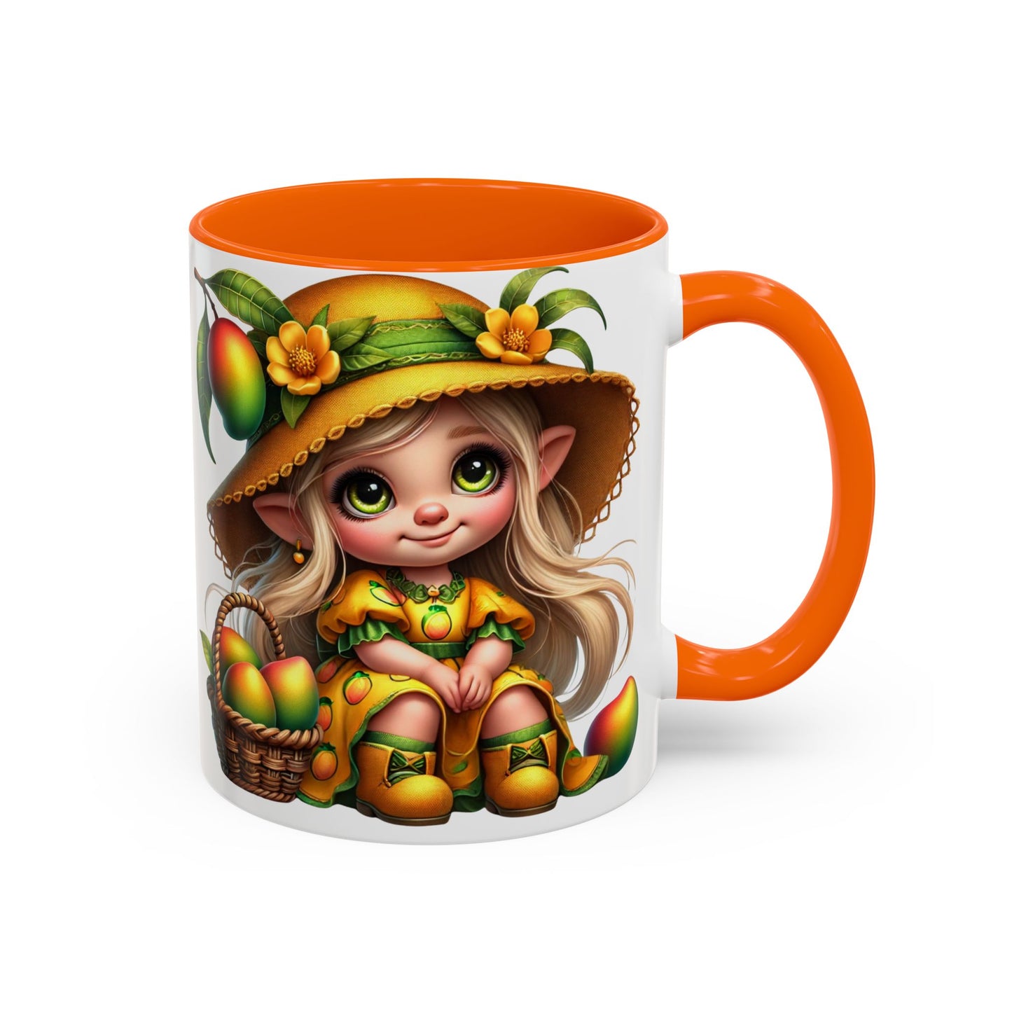 Whimsical Mango Fairy Coffee Mug - Cute Illustrative Design for Fruit Lovers