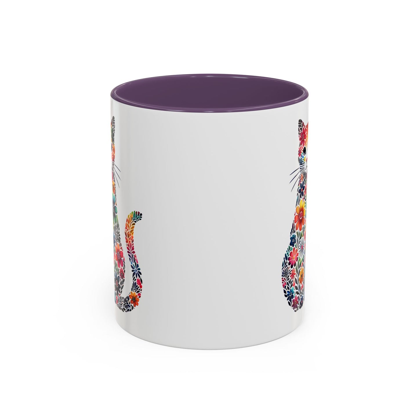 Floral Cat Coffee Mug, Colorful Cat Lover Mug, Gift for Cat Owners, Cat-Themed Kitchenware, Unique Animal Mug, Cozy Beverage Cup