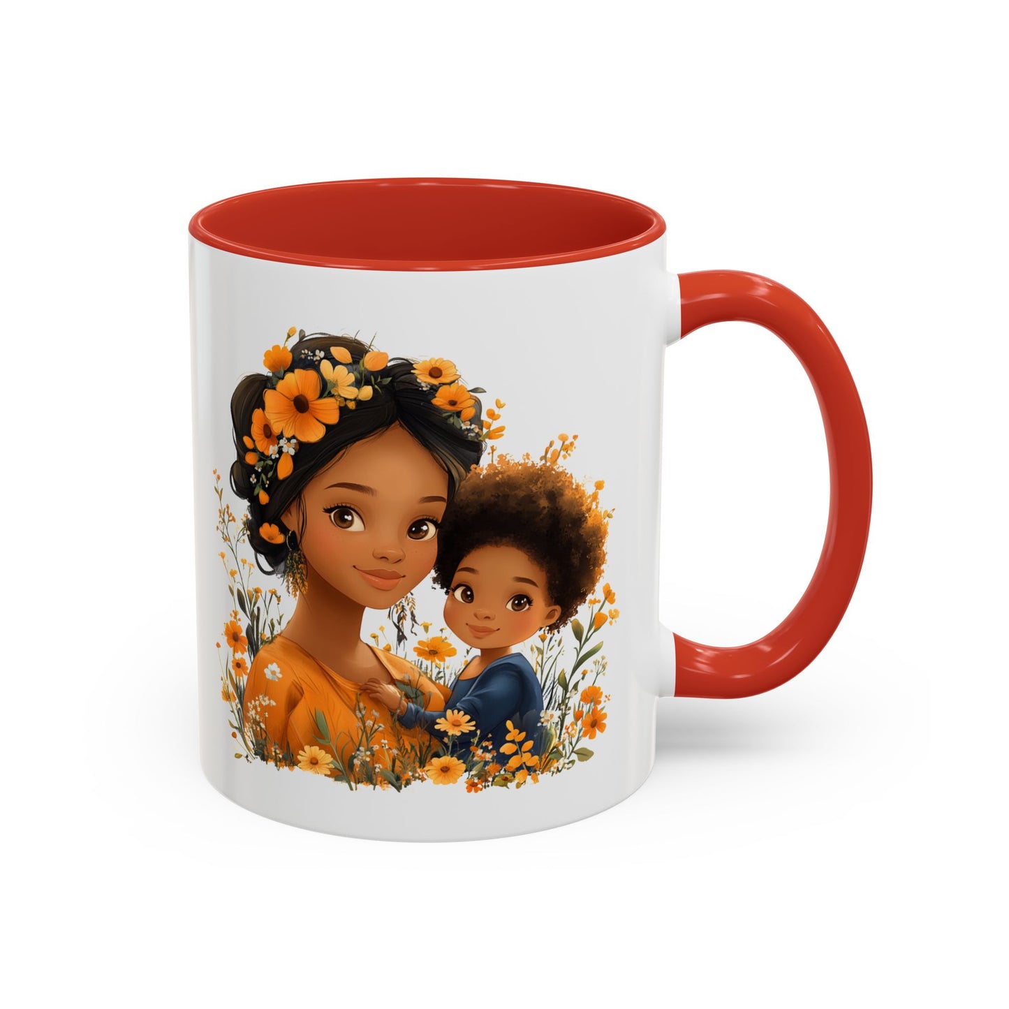 Floral Family Accent Coffee Mug - Mother's Day Gift, Cute Mug for Kids, Floral Design, Spring Decor, Family Bonding