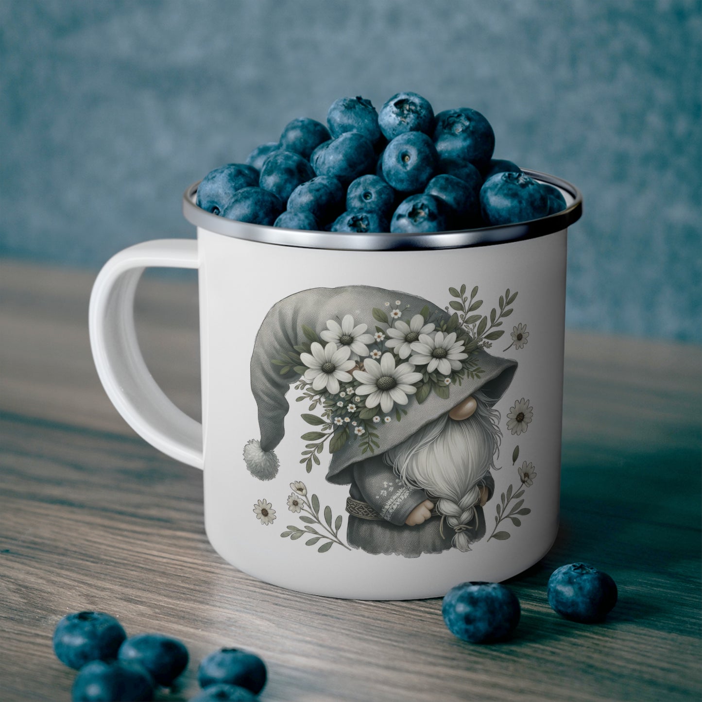 Whimsical Gnome Enamel Camping Mug | Cute Coffee Mug for Outdoors, Camping, Gifts, Garden Decor, Floral Mug, Unique Tea Cup