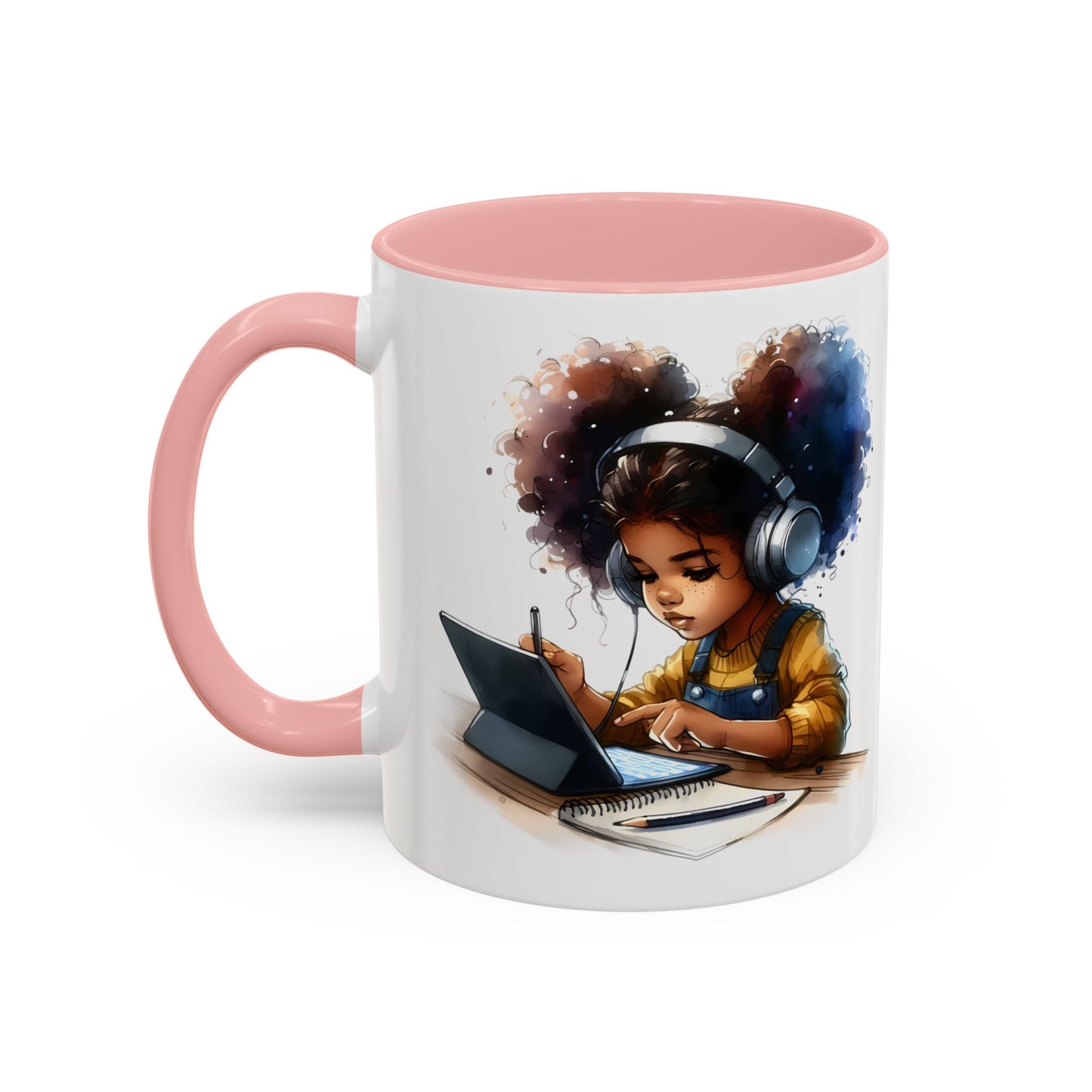 Vibrant Kid's Study Mug, Art Inspired Coffee Cup, Black Handle Tea Mug, Creative Gift for Students, Birthday Present