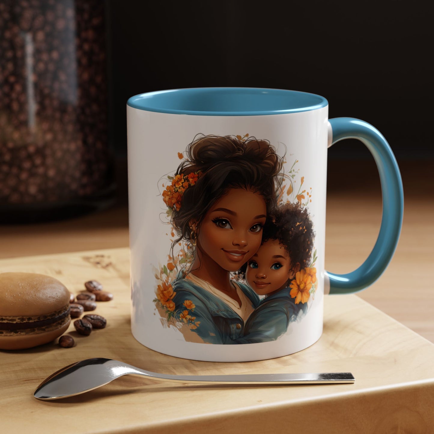 Embrace Love Accent Coffee Mug, Floral Mug, Motherhood Gift, Family Bonding, Personalized Drinkware