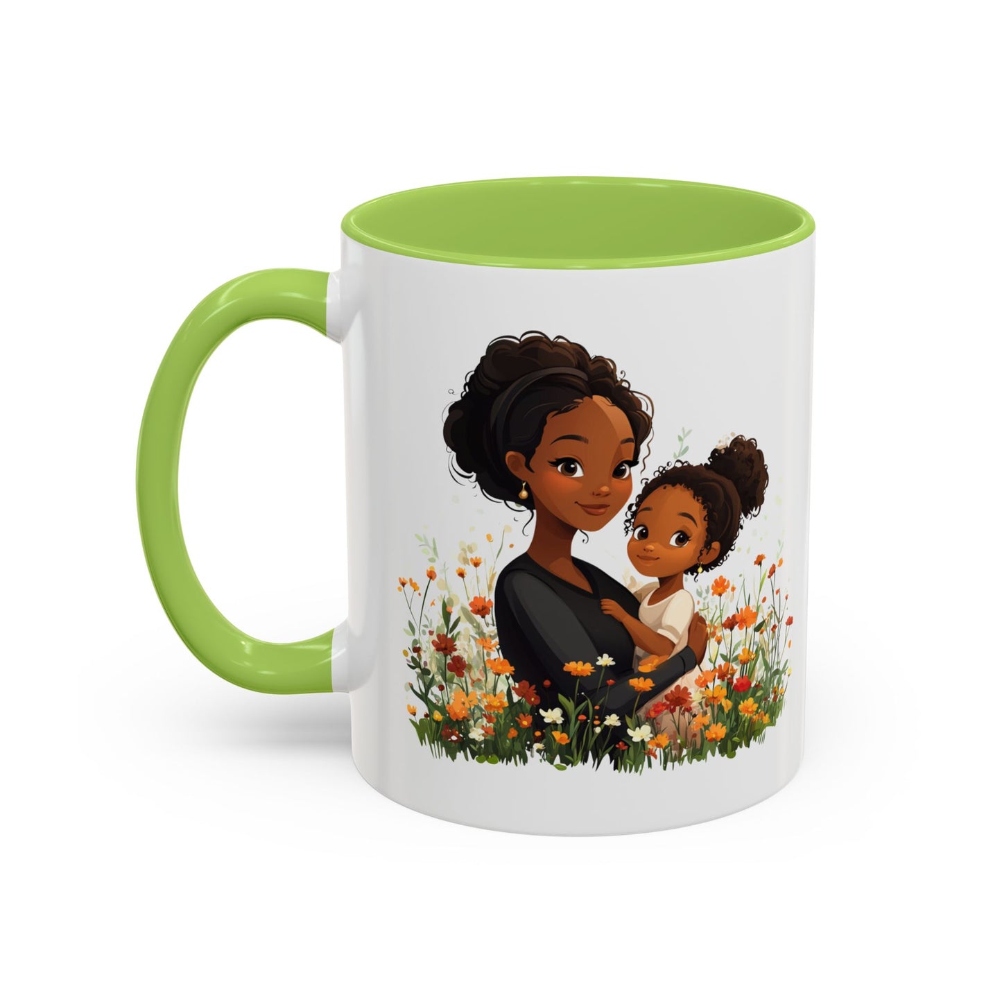 Floral Family Accent Coffee Mug, Black Handle Mug, Mama and Child Gift, Mother's Day, Cozy Home Decor, Cute Coffee Cup