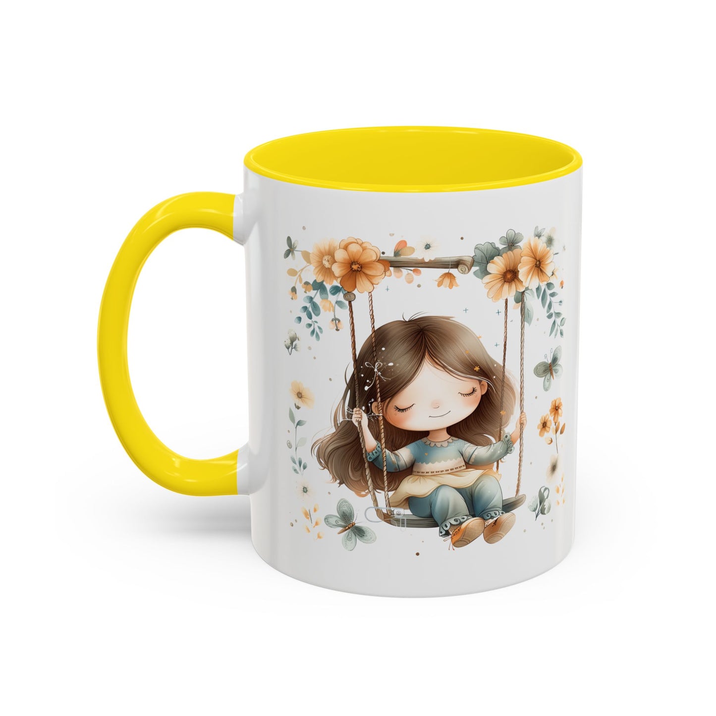 Whimsical Floral Swing Accent Coffee Mug, Cute Gift for Tea Lovers, Cozy Home Decor, Ideal for Birthdays, Mother’s Day, Girlfriend Gift