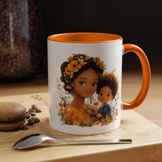 Floral Family Accent Coffee Mug - Mother's Day Gift, Cute Mug for Kids, Floral Design, Spring Decor, Family Bonding