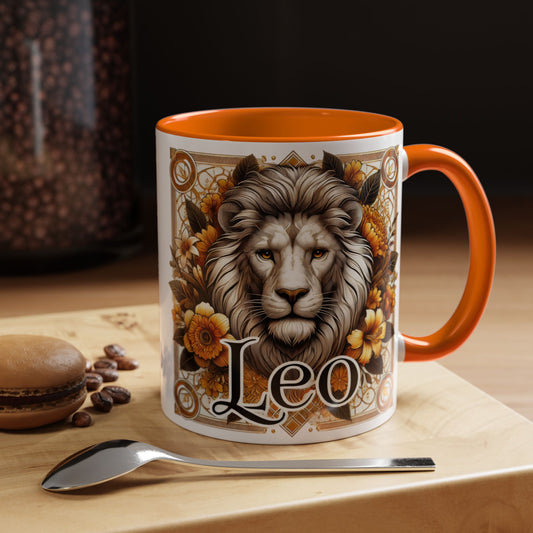 Leo Zodiac Accent Coffee Mug – Bold Floral Design for Astrology Lovers