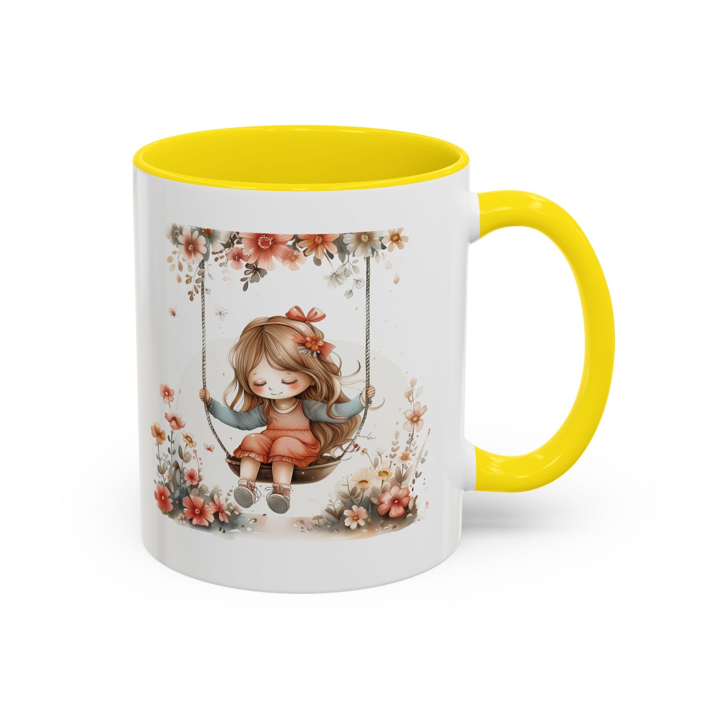 Cute Floral Swing Coffee Mug, Adorable Gift for Her, Tea Lover Mug, Cozy Home Decor, Birthday Gift, Floral Art Drinkware