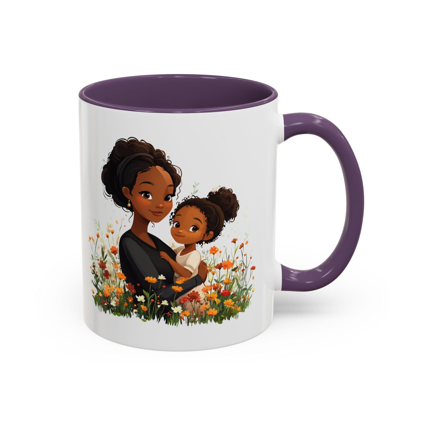 Floral Family Accent Coffee Mug, Black Handle Mug, Mama and Child Gift, Mother's Day, Cozy Home Decor, Cute Coffee Cup