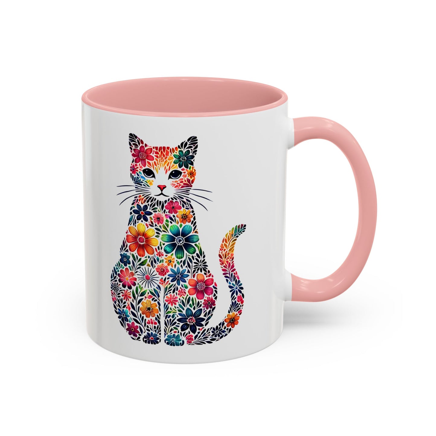 Floral Cat Coffee Mug, Colorful Cat Lover Mug, Gift for Cat Owners, Cat-Themed Kitchenware, Unique Animal Mug, Cozy Beverage Cup
