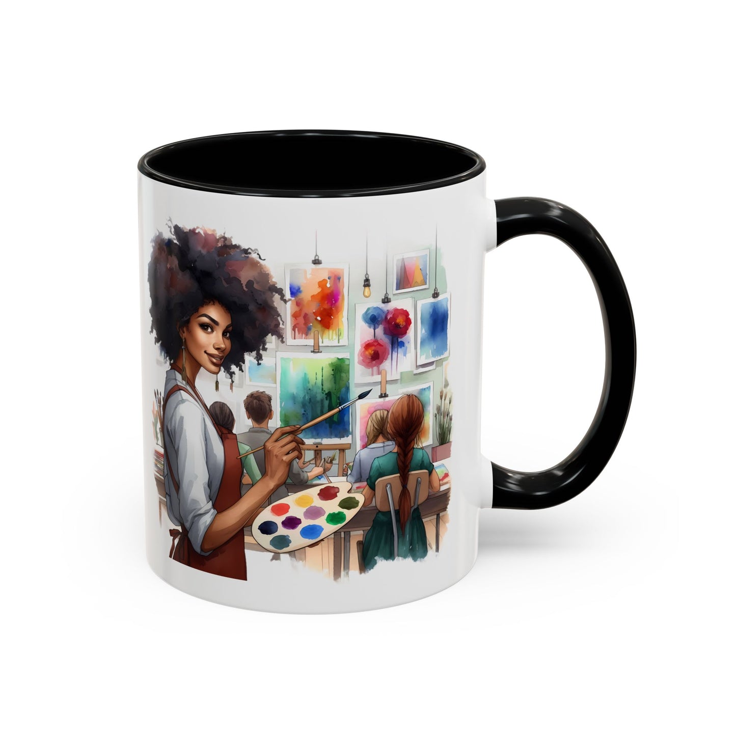 Artistic Creative Coffee Mug for Artists, Unique Mug Gift, Black Handle Ceramic Cup, Inspirational Art Lover Drinkware, Paint Palette Design