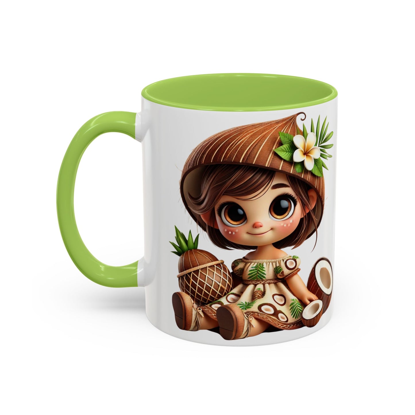 Tropical Kid's Accent Coffee Mug - Cute Animated Design with Pineapple & Coconut