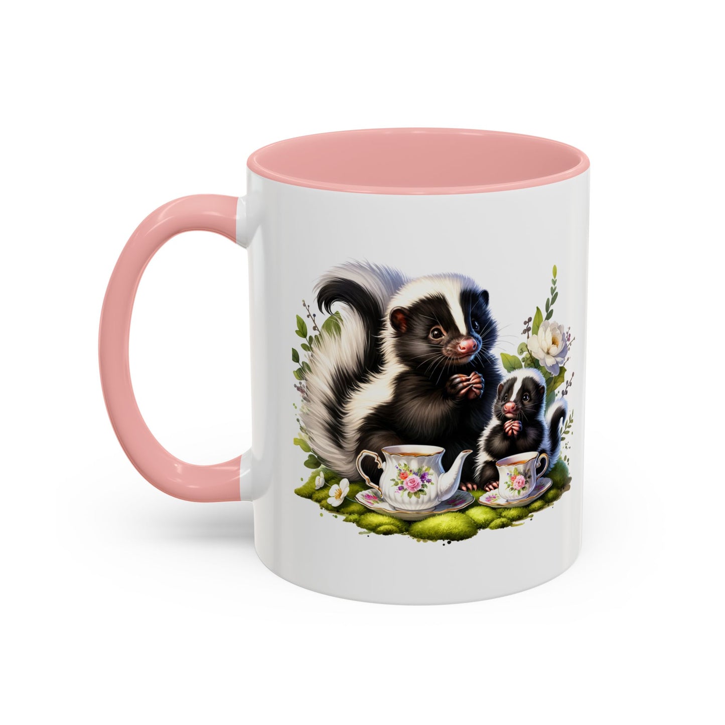 Whimsical Skunk Accent Coffee Mug - Cute Animal Art, Gift for Nature Lovers, Floral Design, Tea and Coffee Enthusiasts, Home Decor