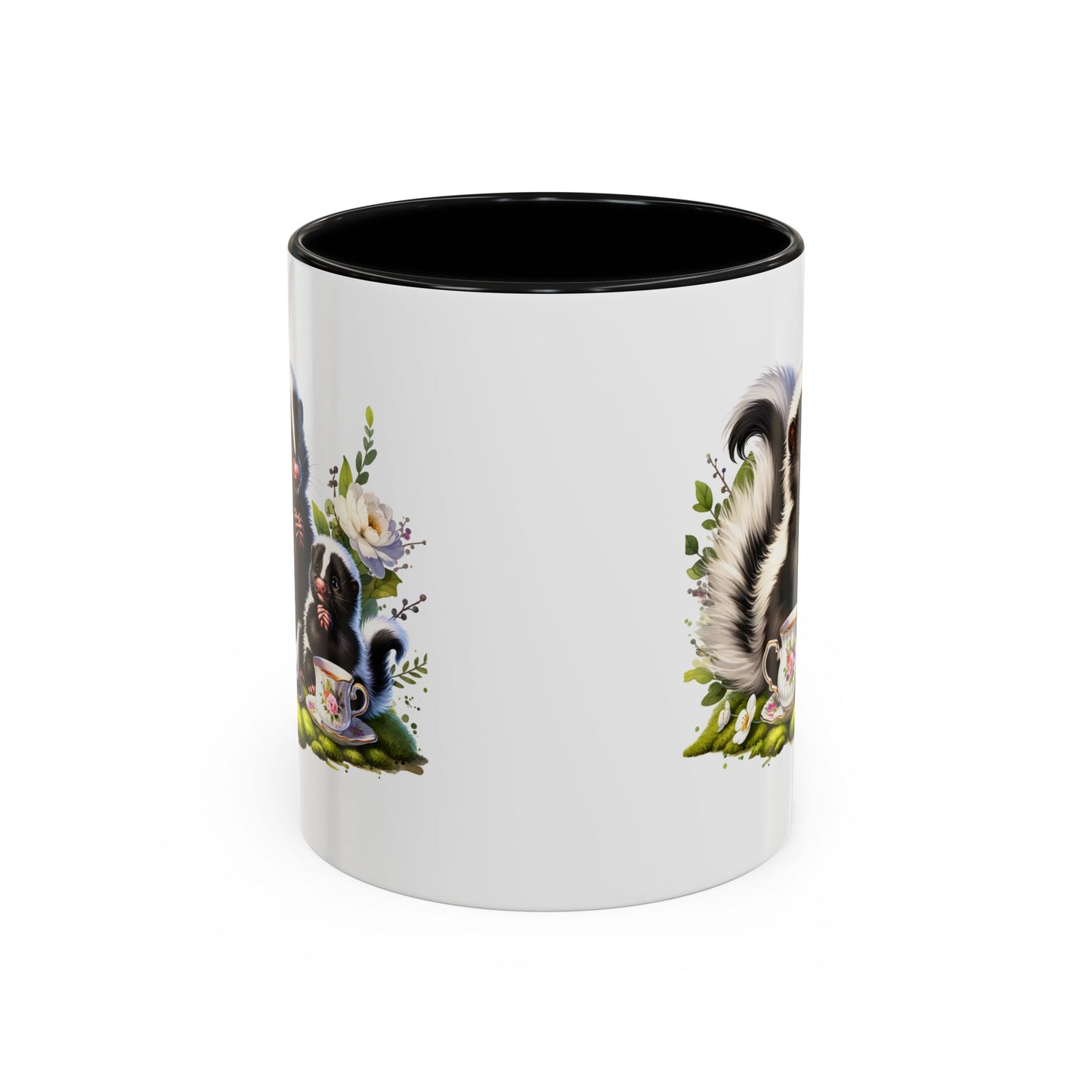Whimsical Skunk Accent Coffee Mug - Cute Animal Art, Gift for Nature Lovers, Floral Design, Tea and Coffee Enthusiasts, Home Decor