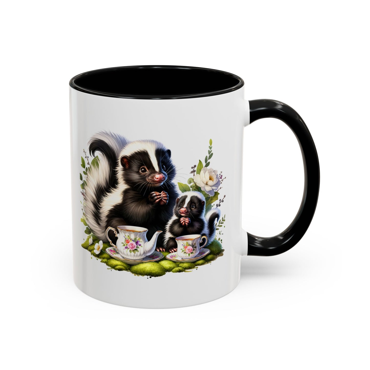 Whimsical Skunk Accent Coffee Mug - Cute Animal Art, Gift for Nature Lovers, Floral Design, Tea and Coffee Enthusiasts, Home Decor
