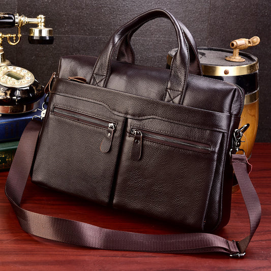 Men's Fashion Simple Large Capacity Leather Handbag