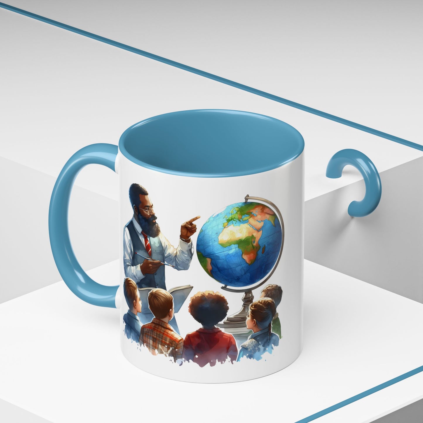 World Teacher Accent Coffee Mug - Inspiring Gift for Educators, Classroom Decor, Study Sessions, Teacher Appreciation, Travel Enthusiasts