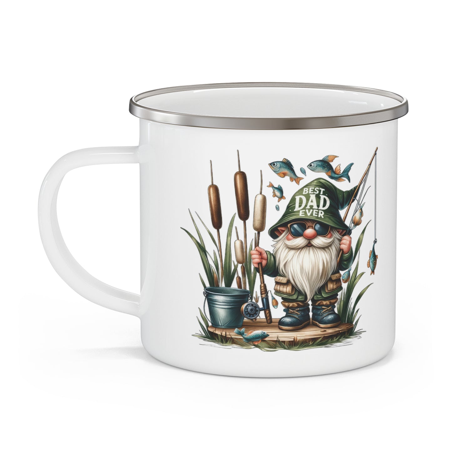Best Dad Ever Enamel Camping Mug, Fishing Mug, Outdoor Coffee Cup, Father's Day Gift, Gnome Decor, Camping Accessories
