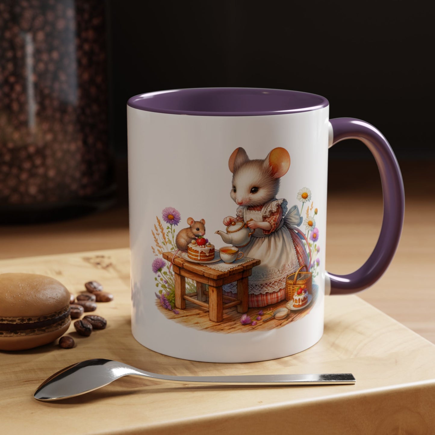 Adorable Mouse Kitchen Coffee Mug, Cute Animal Mug, Gift for Baking Lovers, Cozy Home Decor, Kitchenware, Tea Mug, Floral Design