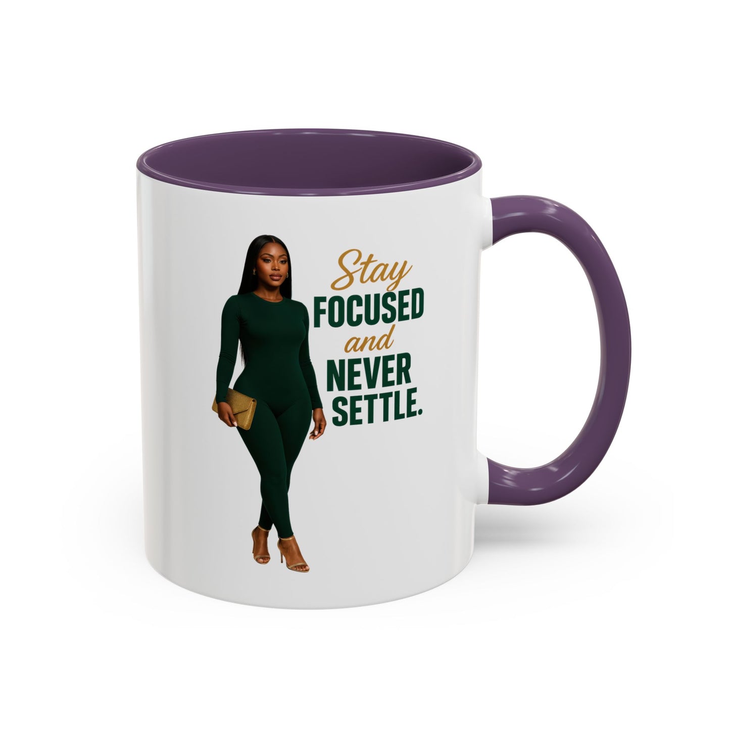 Motivational Accent Coffee Mug - Stay Focused and Never Settle | Inspirational Gift, Coffee Lover, Office Decor, Home Kitchen