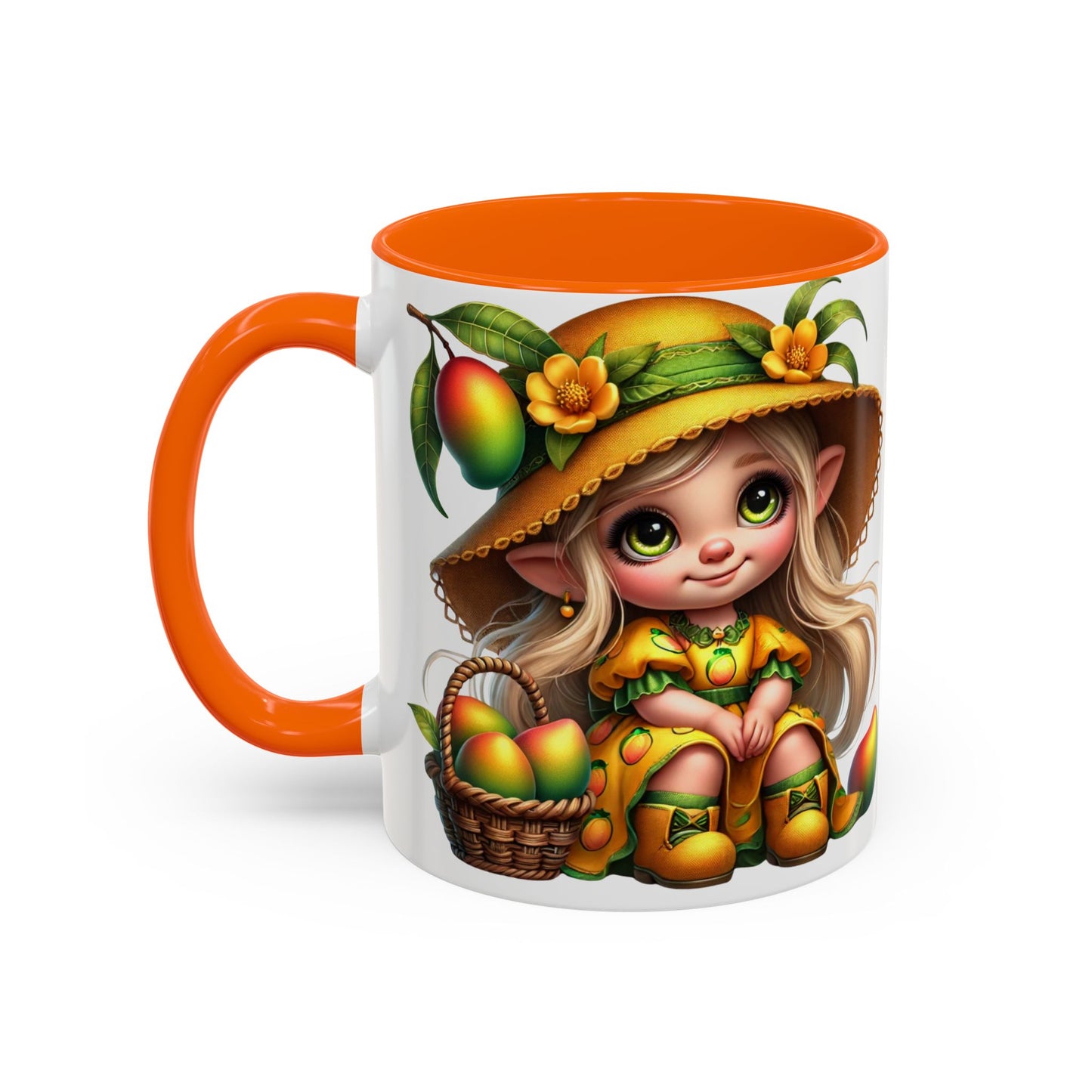 Whimsical Mango Fairy Coffee Mug - Cute Illustrative Design for Fruit Lovers
