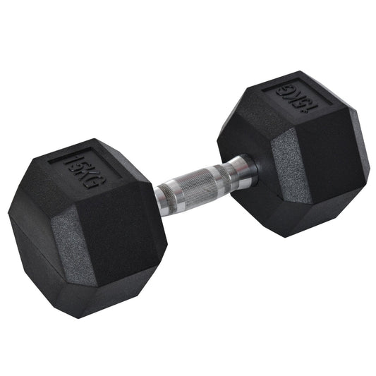 15KG Single Rubber Hex Dumbbell - Portable Home Gym Weight-0