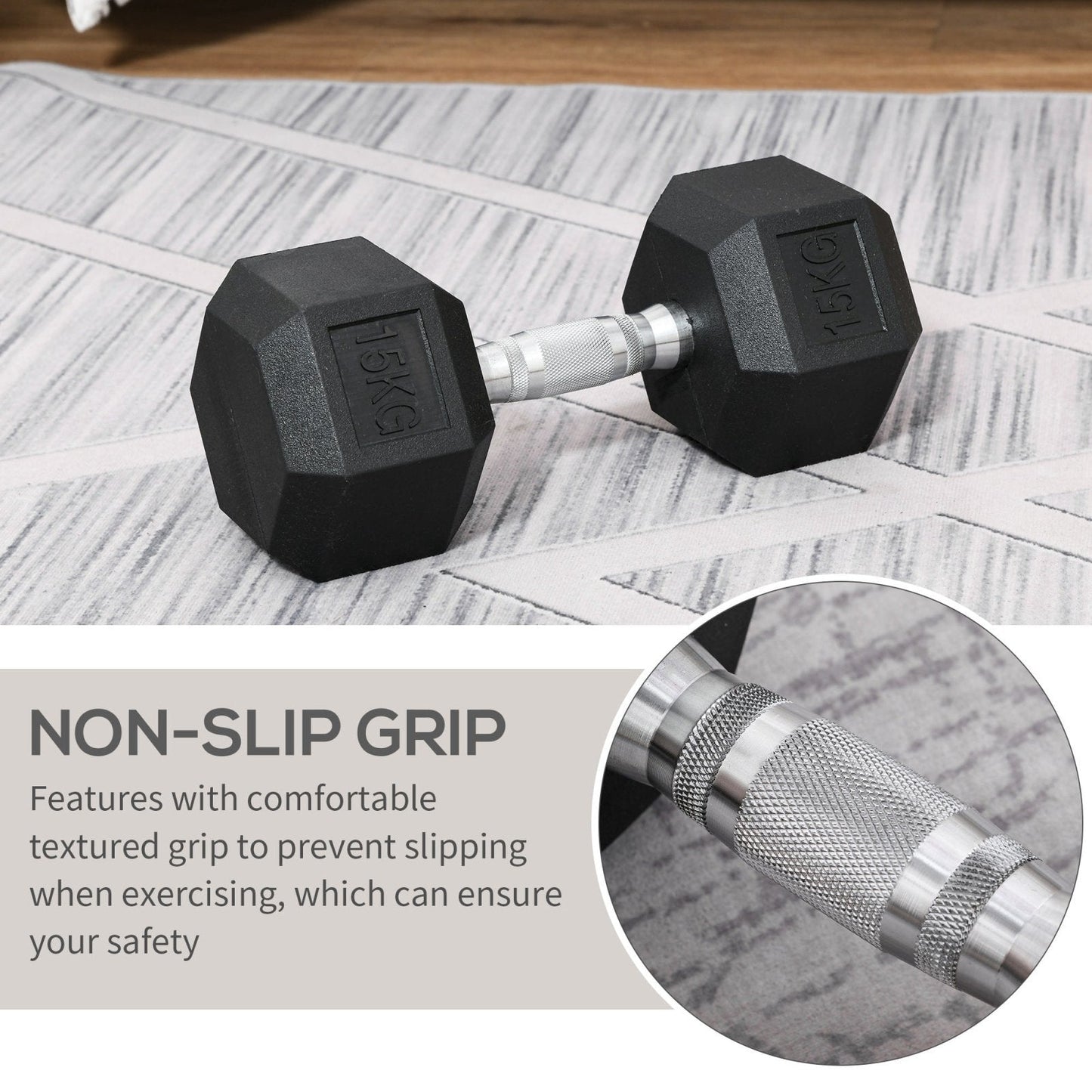 15KG Single Rubber Hex Dumbbell - Portable Home Gym Weight-4