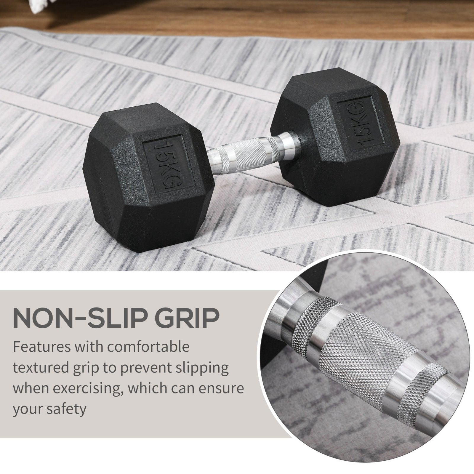 15KG Single Rubber Hex Dumbbell - Portable Home Gym Weight-4