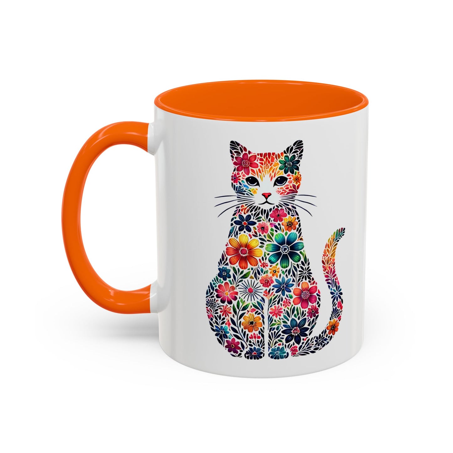 Floral Cat Coffee Mug, Colorful Cat Lover Mug, Gift for Cat Owners, Cat-Themed Kitchenware, Unique Animal Mug, Cozy Beverage Cup