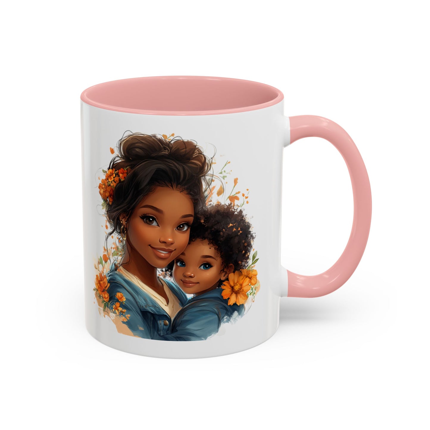 Embrace Love Accent Coffee Mug, Floral Mug, Motherhood Gift, Family Bonding, Personalized Drinkware