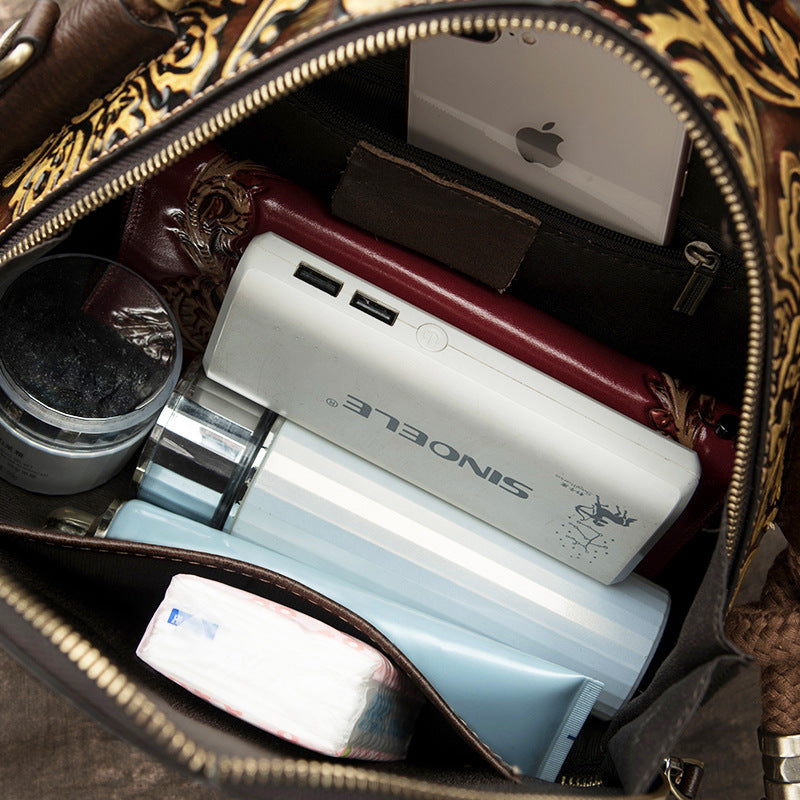 Large-Capacity Cowhide Handbag Leather Soft Leather European Beauty Bag Messenger Bag