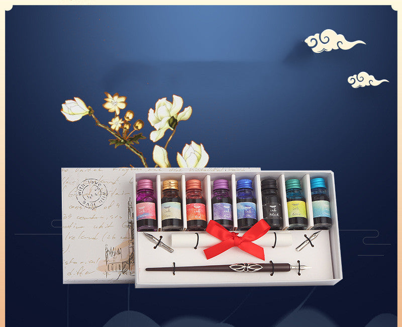 Pen and Ink Gift Box Wooden Dip Pen Set