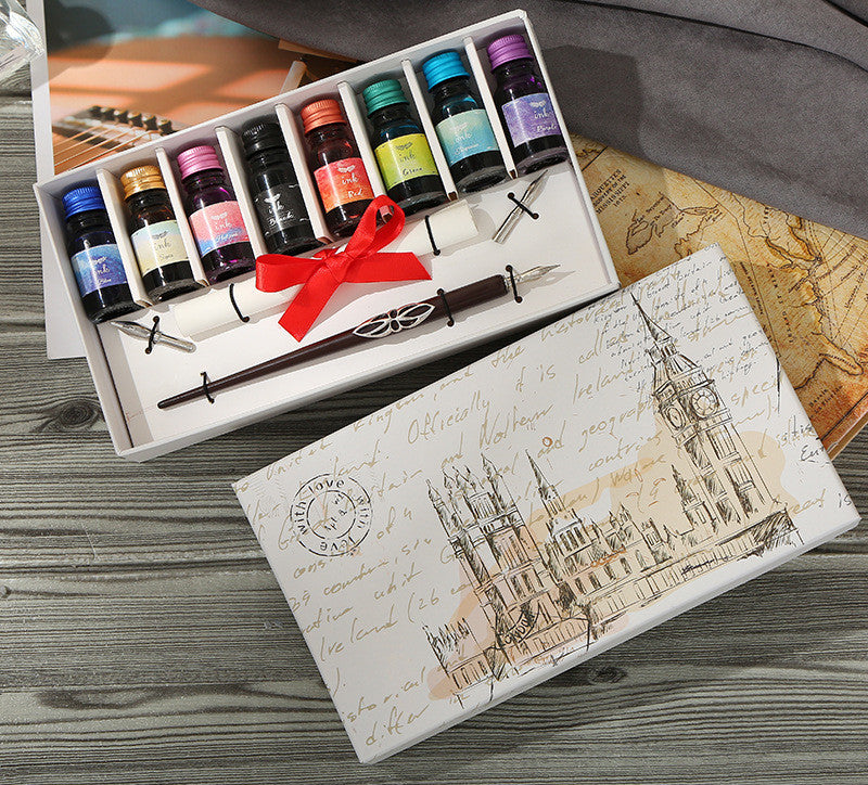 Pen and Ink Gift Box Wooden Dip Pen Set