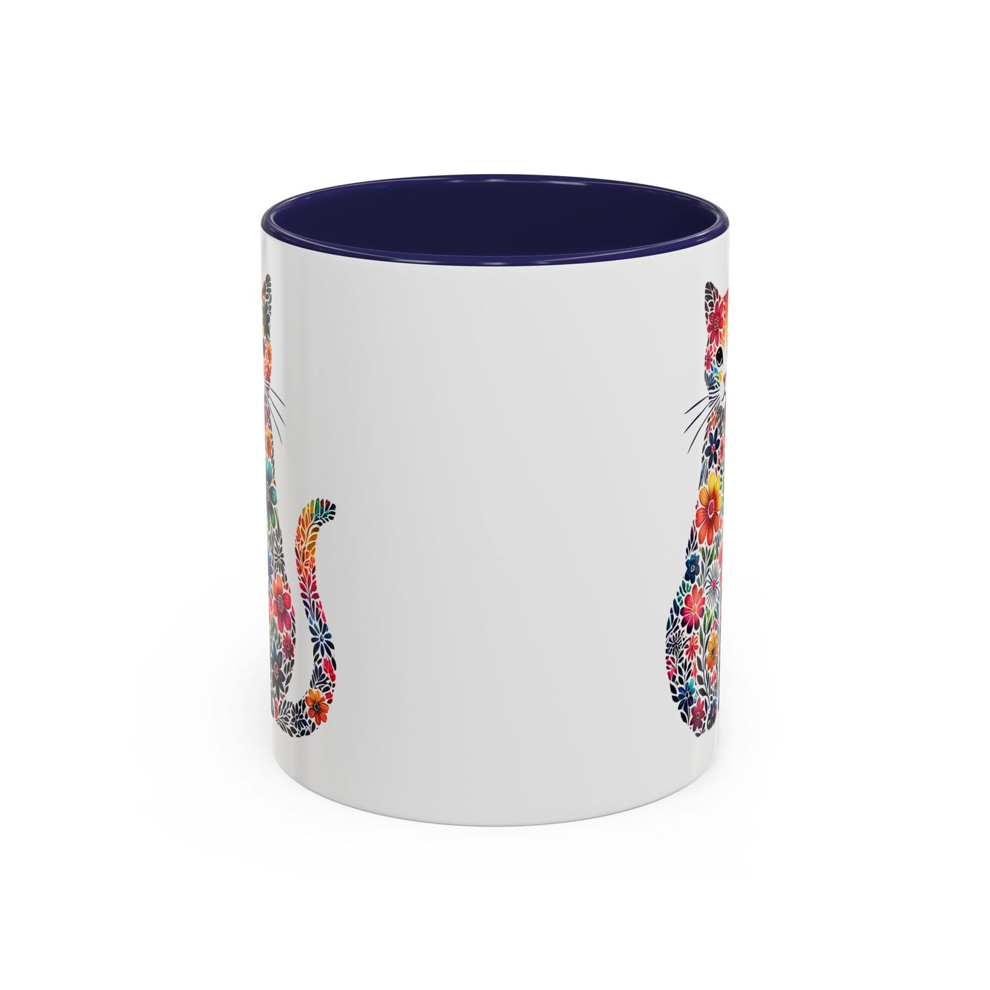 Floral Cat Coffee Mug, Colorful Cat Lover Mug, Gift for Cat Owners, Cat-Themed Kitchenware, Unique Animal Mug, Cozy Beverage Cup