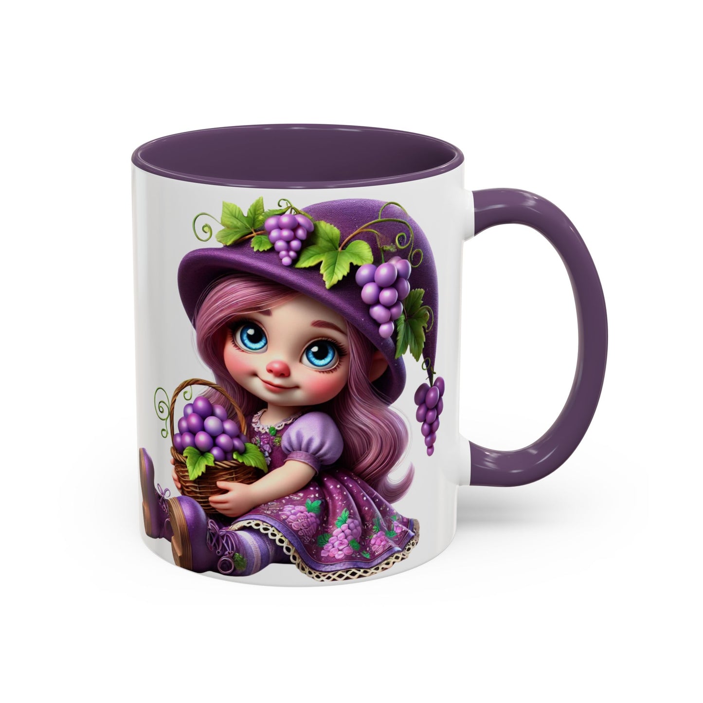 Whimsical Grape Girl Coffee Mug - Fun 11oz & 15oz Accent Mugs for Kids and Wine Lovers