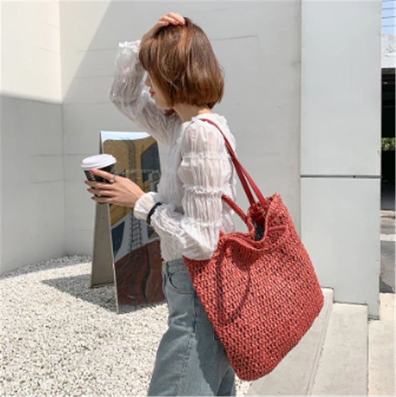 Post Crochet Women's Summer Straw Woven Bag Shoulder Bag