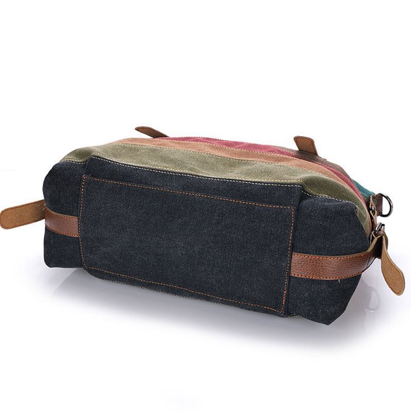 New Canvas Bag Europe and America Rainbow Stripe Canvas Bag Fashion Splicing Women's Washing Bag Canvas Bag Shoulder Bag