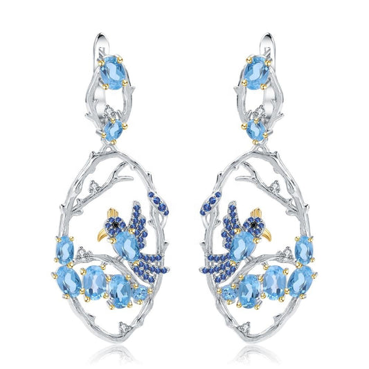 Designer Jewelry Natural Blue Topa Earrings 925 Sterling Silver Handmade Women's Fashion Earrings