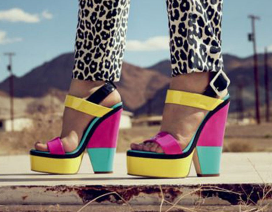 New European And American Sexy Color Matching Simple Thick-heeled High-heeled Large Size 40-43 Buckle Shoes Sandals Stand Alone