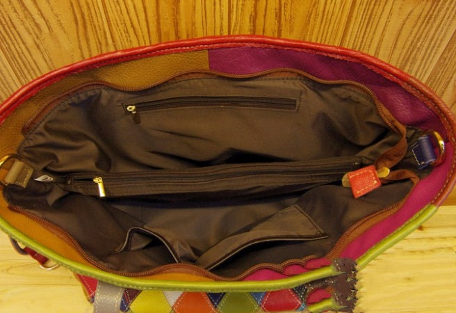 New Fashion Trend Colorful Contrast Color Plaid Stitching One-Shoulder Messenger Casual Leather Cowhide Handbags