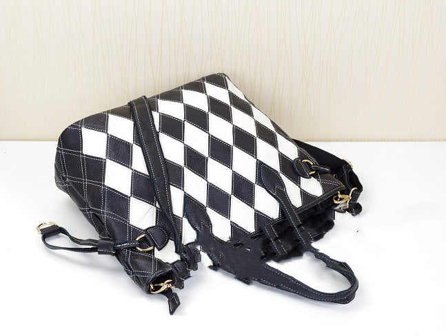 New Fashion Trend Colorful Contrast Color Plaid Stitching One-Shoulder Messenger Casual Leather Cowhide Handbags