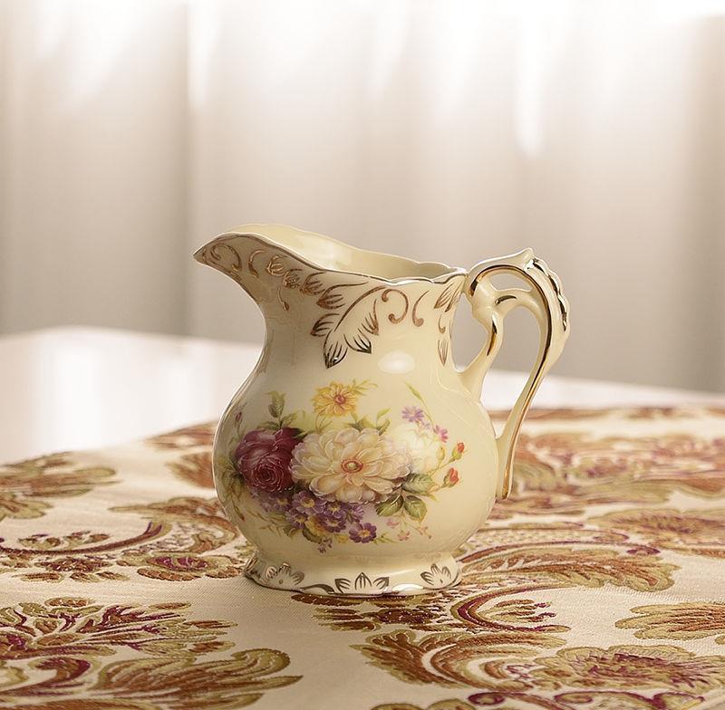 Flowering Shrubs Pattern Golden Leaves Porcelain Sugar and Creamer Bowl Set