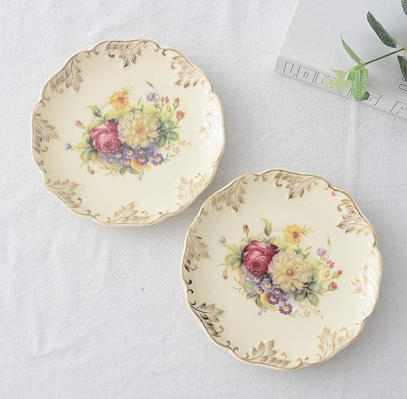 Flowering Shrubs Pattern Golden Leaves Porcelain Sugar and Creamer Bowl Set
